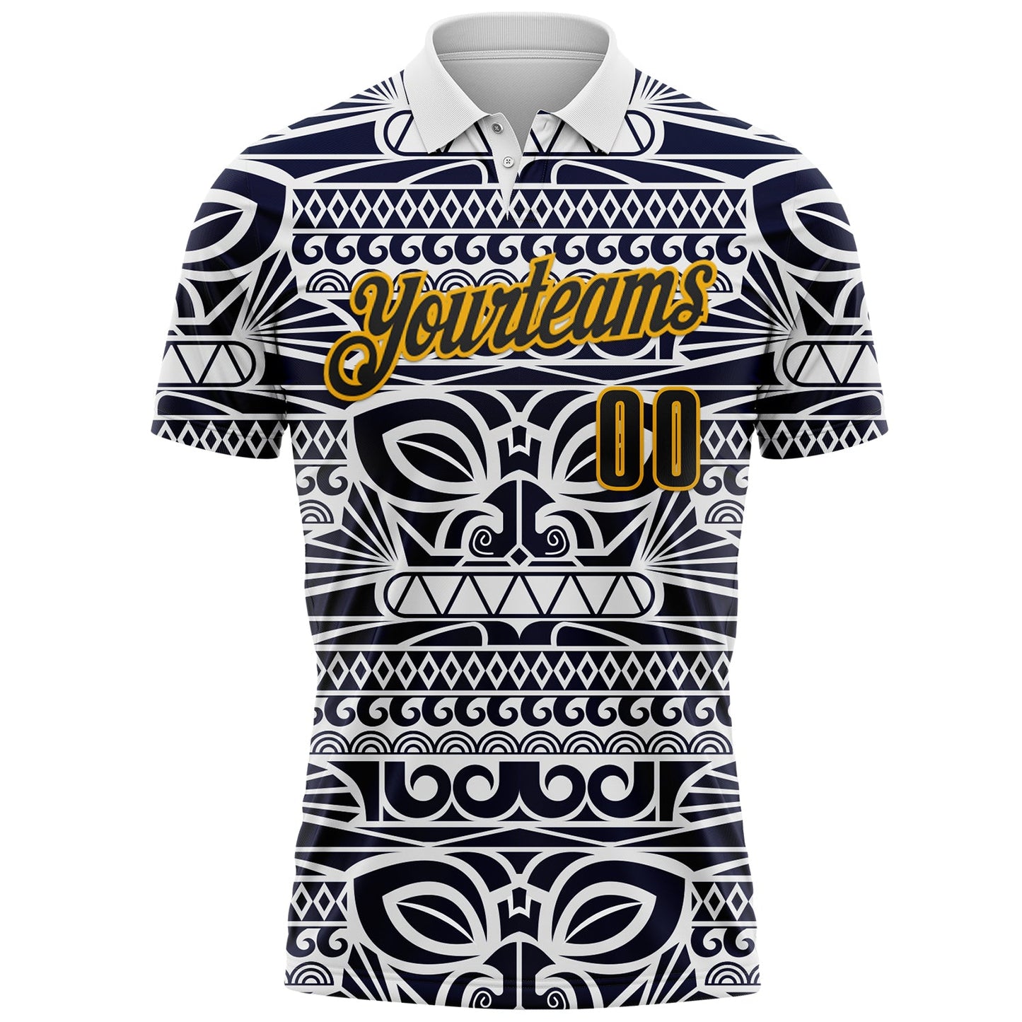 Custom White Black-Gold Mexican Aztec Mayan Tribal Performance Polo Shirt