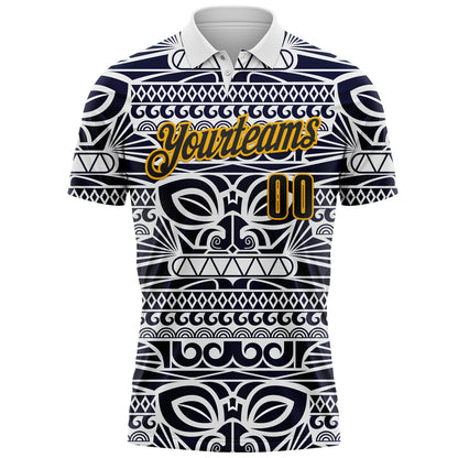 Custom White Black-Gold Mexican Aztec Mayan Tribal Performance Polo Shirt