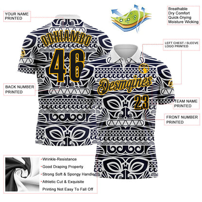 Custom White Black-Gold Mexican Aztec Mayan Tribal Performance Polo Shirt