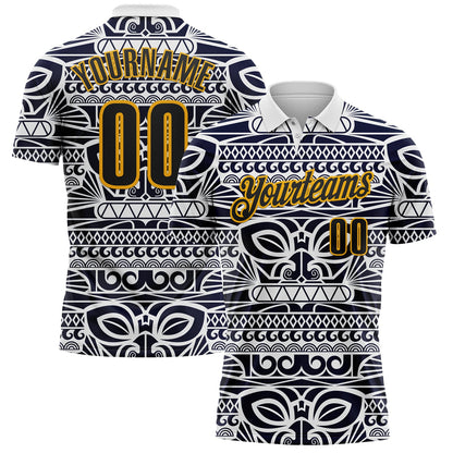 Custom White Black-Gold Mexican Aztec Mayan Tribal Performance Polo Shirt