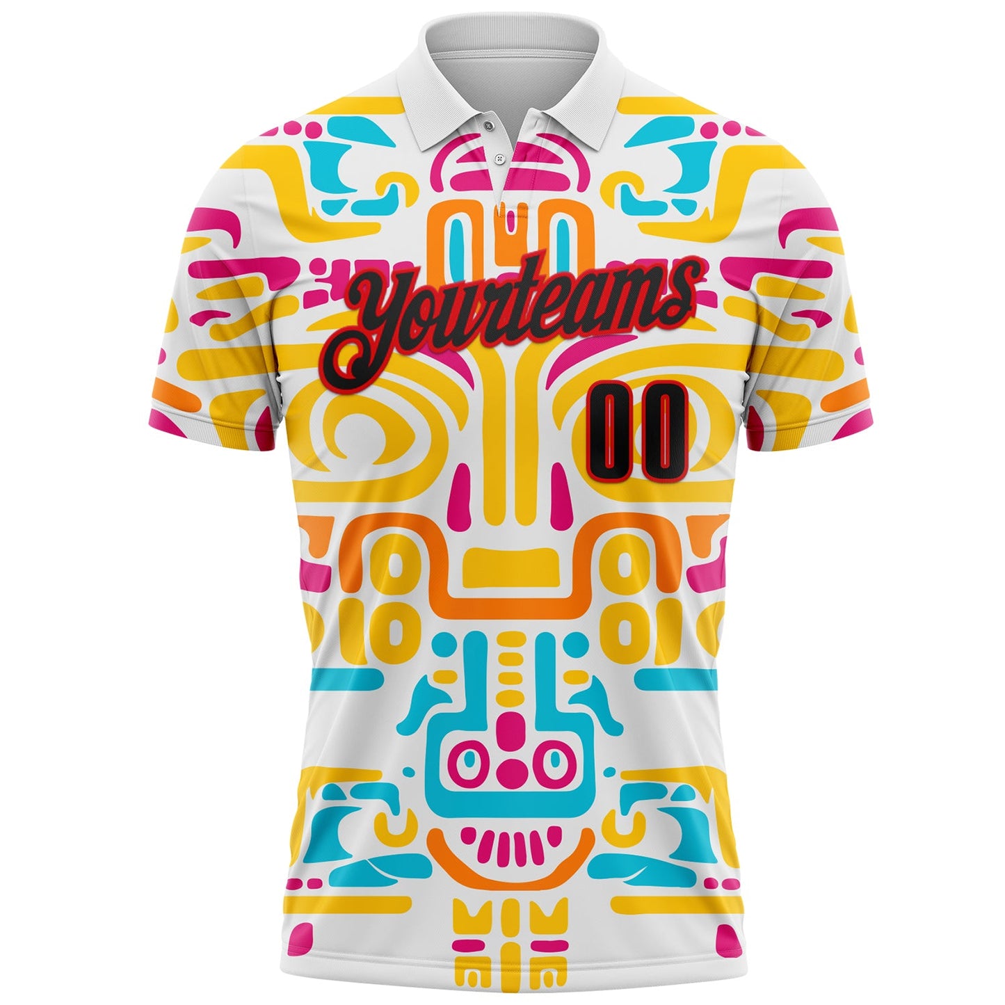 Custom White Black-Fire Red Mexican Aztec Mayan Tribal Performance Polo Shirt