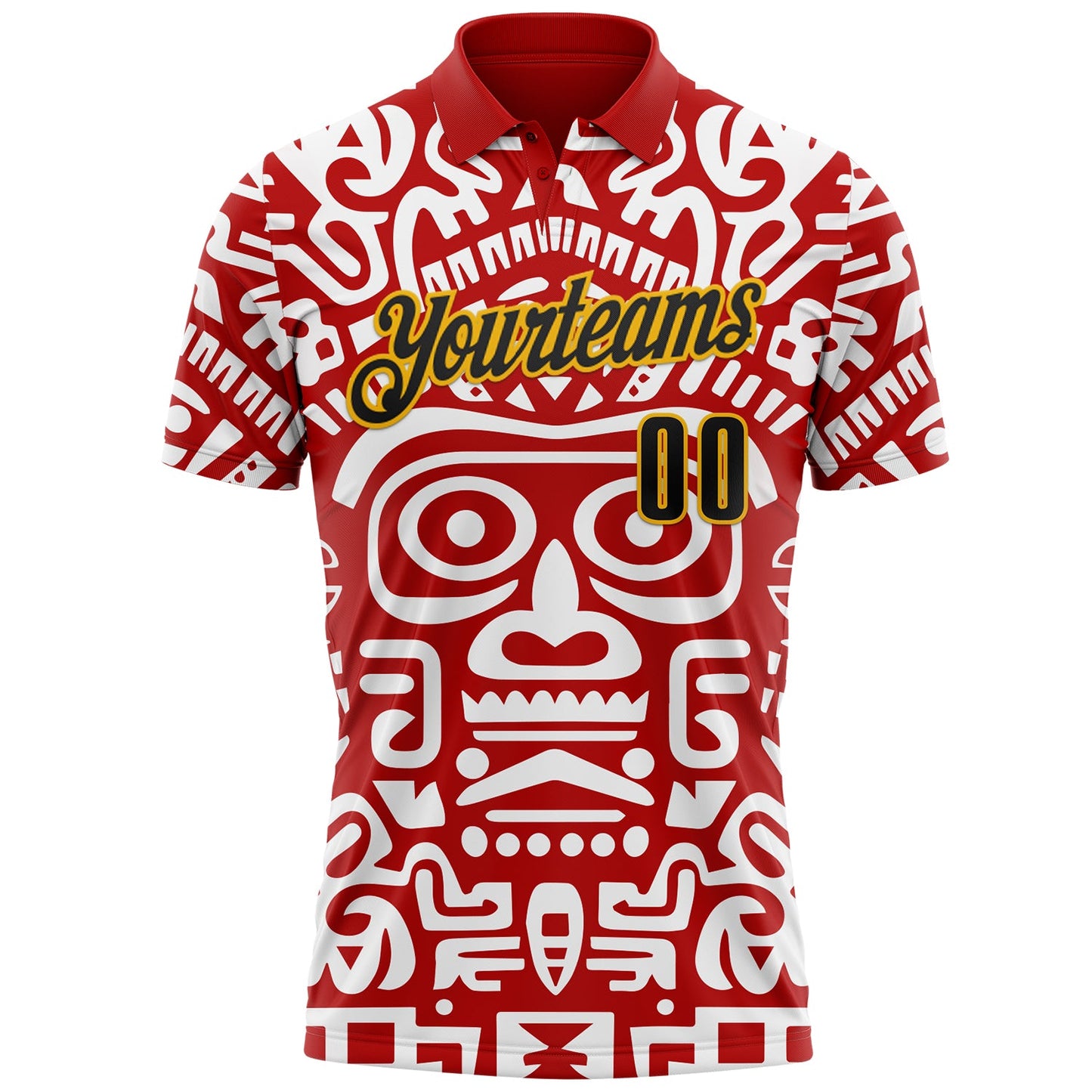 Custom Red Black-Gold Mexican Aztec Mayan Tribal Performance Polo Shirt