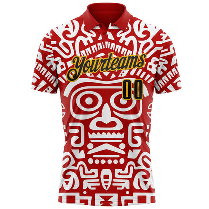 Custom Red Black-Gold Mexican Aztec Mayan Tribal Performance Polo Shirt