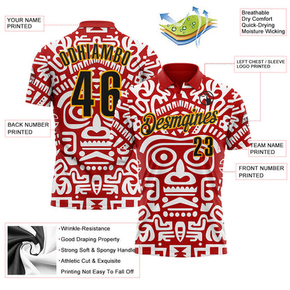 Custom Red Black-Gold Mexican Aztec Mayan Tribal Performance Polo Shirt