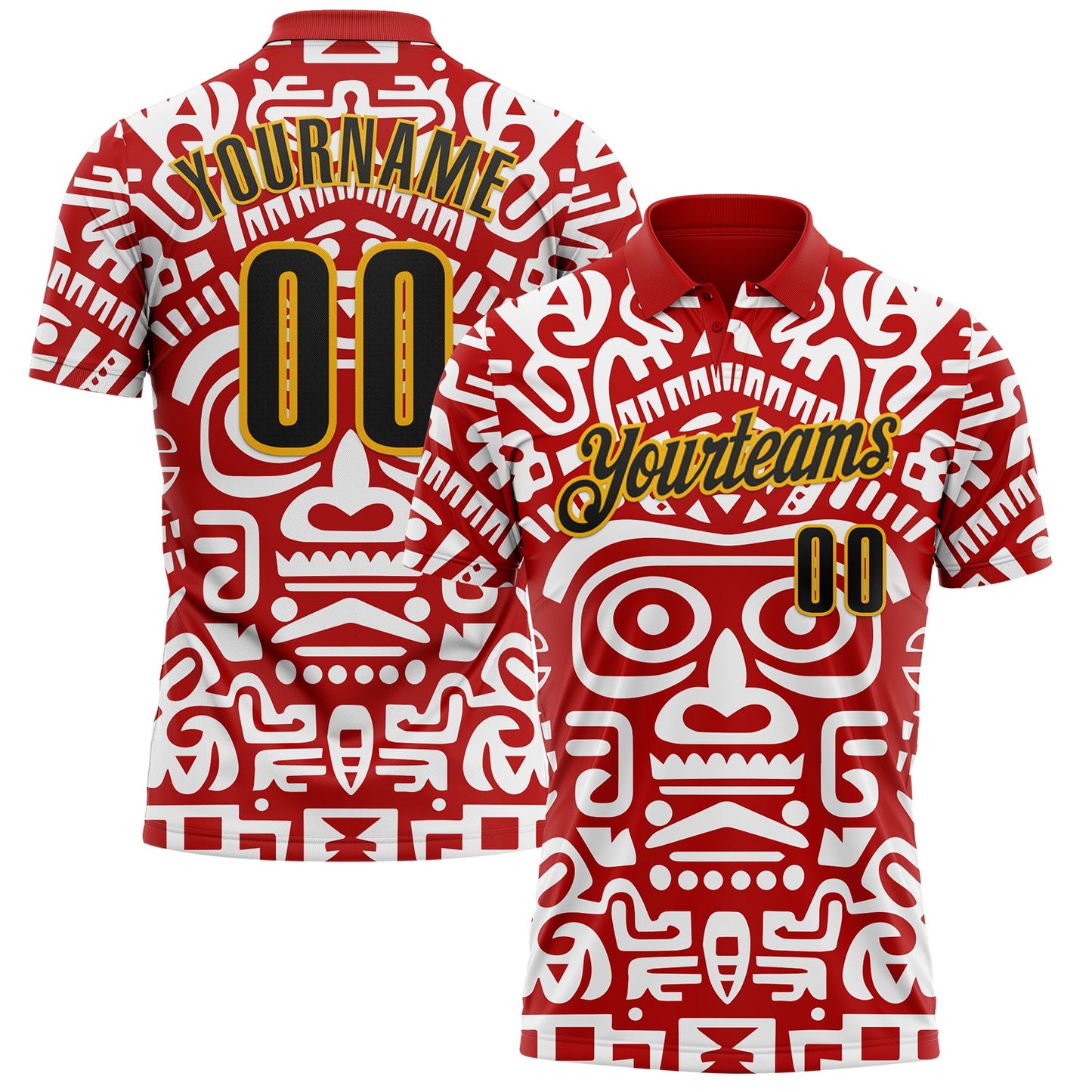 Custom Red Black-Gold Mexican Aztec Mayan Tribal Performance Polo Shirt