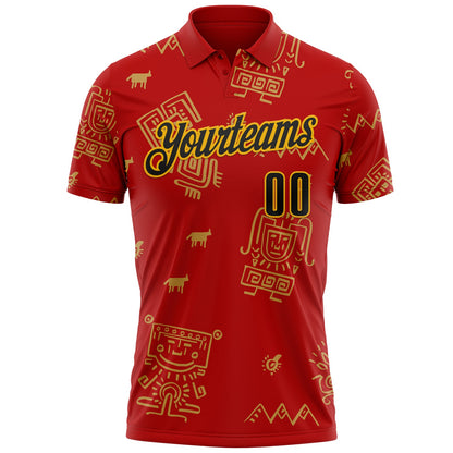 Custom Red Black-Gold Mexican Aztec Mayan Tribal Performance Polo Shirt