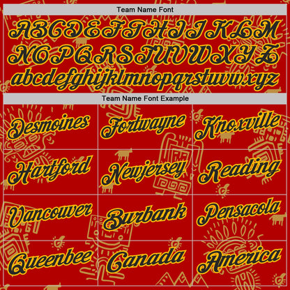 Custom Red Black-Gold Mexican Aztec Mayan Tribal Performance Polo Shirt