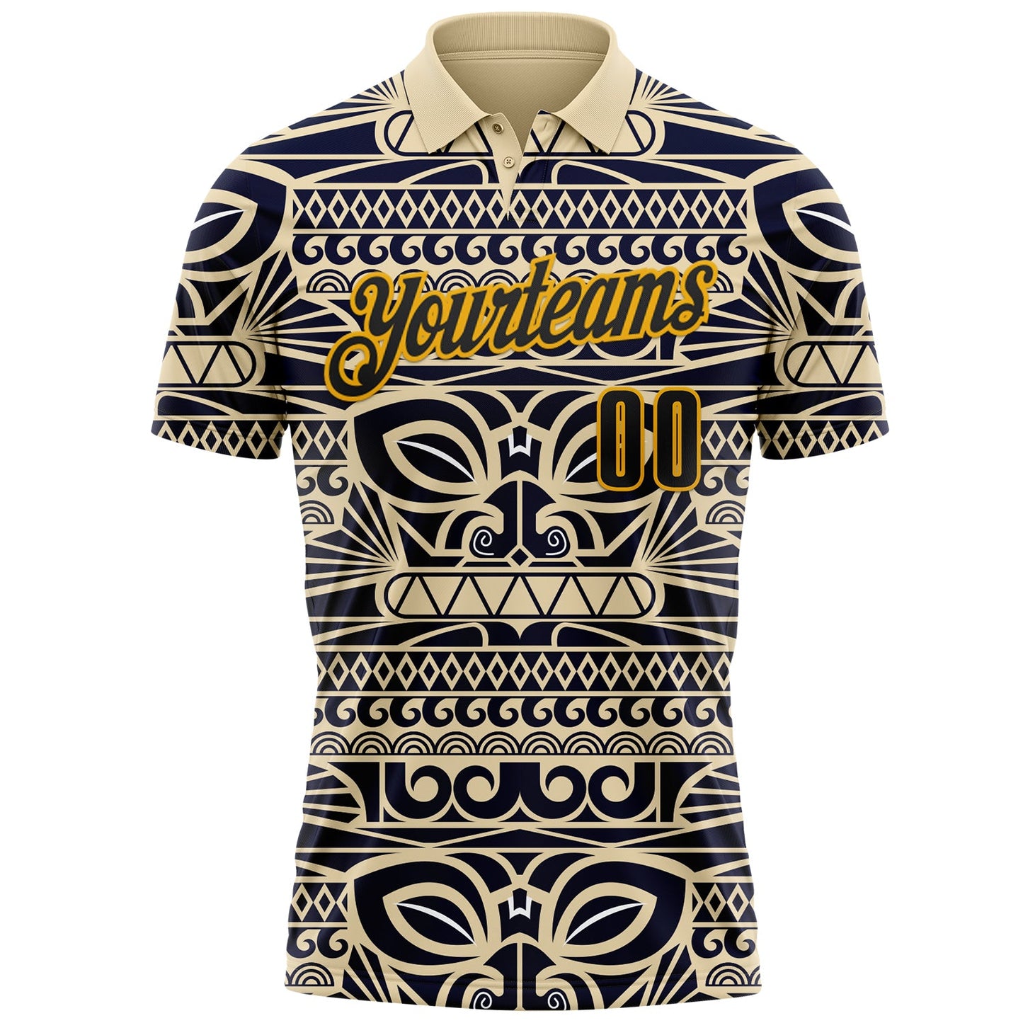 Custom Cream Black-Gold Mexican Aztec Mayan Tribal Performance Polo Shirt