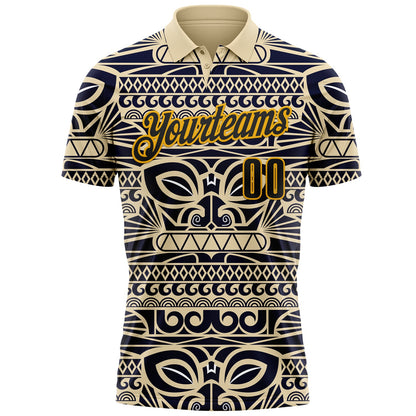 Custom Cream Black-Gold Mexican Aztec Mayan Tribal Performance Polo Shirt