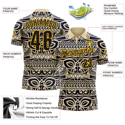 Custom Cream Black-Gold Mexican Aztec Mayan Tribal Performance Polo Shirt