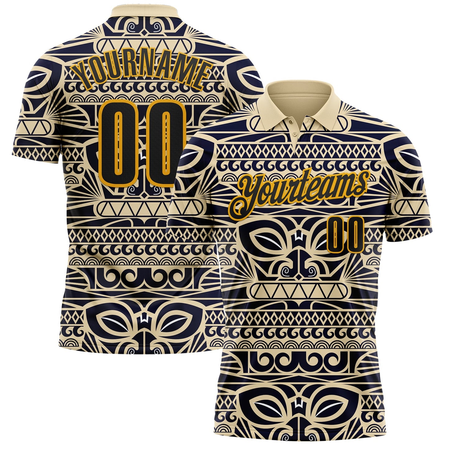 Custom Cream Black-Gold Mexican Aztec Mayan Tribal Performance Polo Shirt