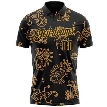 Custom Black-Gold Mexican Aztec Mayan Tribal Performance Polo Shirt