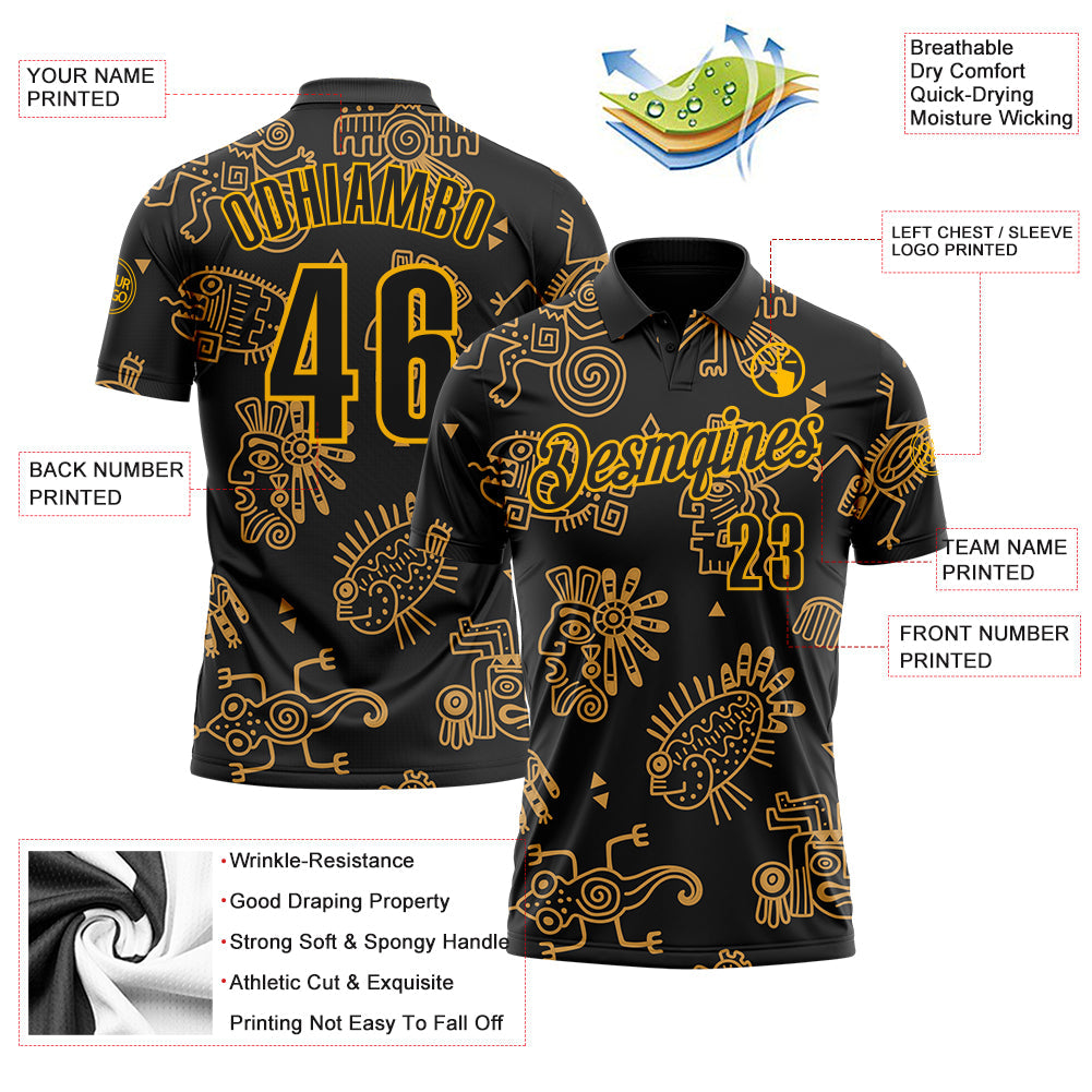 Custom Black-Gold Mexican Aztec Mayan Tribal Performance Polo Shirt
