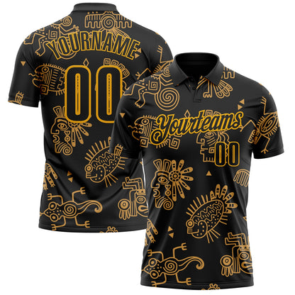 Custom Black-Gold Mexican Aztec Mayan Tribal Performance Polo Shirt