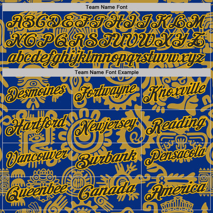 Custom Royal Black-Gold Mexican Aztec Mayan Tribal Performance Polo Shirt