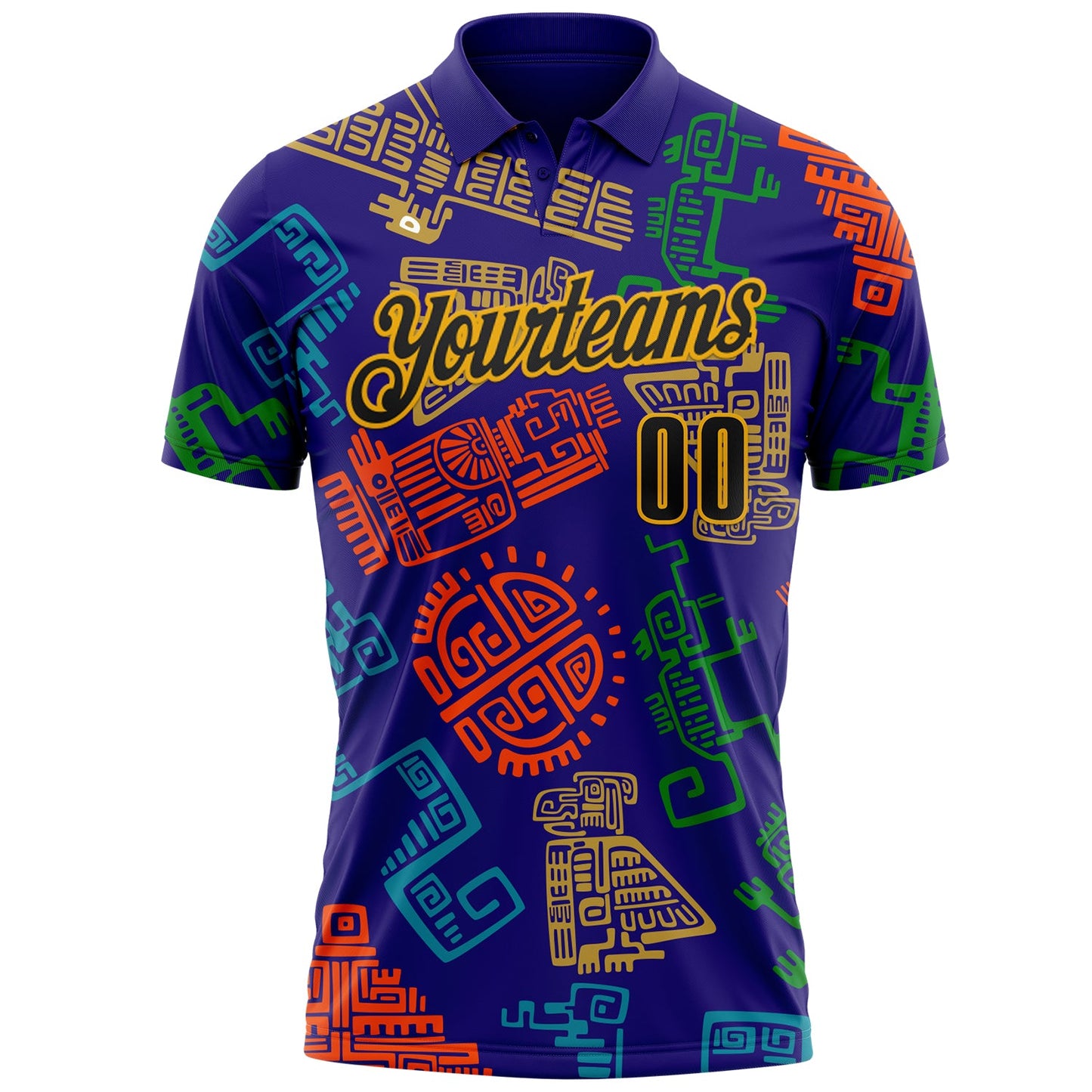 Custom Dark Purple Gold-Black Mexican Aztec Mayan Tribal Performance Polo Shirt