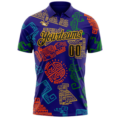 Custom Dark Purple Gold-Black Mexican Aztec Mayan Tribal Performance Polo Shirt