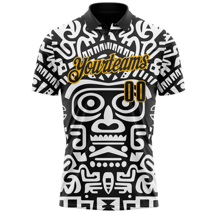 Custom Black-Gold Mexican Aztec Mayan Tribal Performance Polo Shirt
