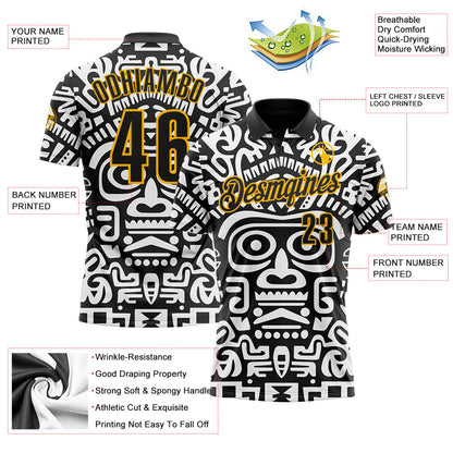 Custom Black-Gold Mexican Aztec Mayan Tribal Performance Polo Shirt
