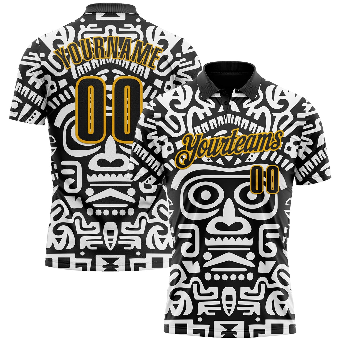 Custom Black-Gold Mexican Aztec Mayan Tribal Performance Polo Shirt