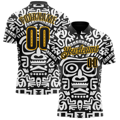 Custom Black-Gold Mexican Aztec Mayan Tribal Performance Polo Shirt
