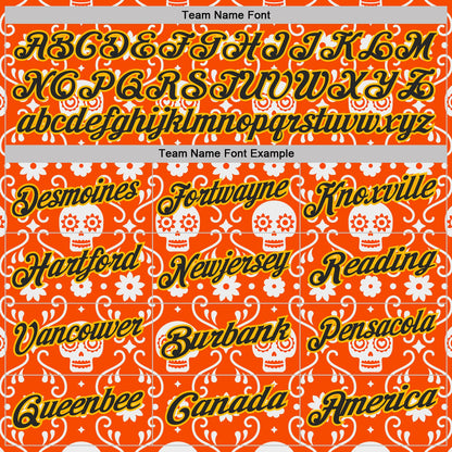 Custom Orange Black-Gold Day of the Dead Mexican Sugar Skull Performance Polo Shirt