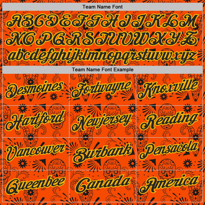 Custom Orange Black-Gold Day of the Dead Mexican Sugar Skull Performance Polo Shirt