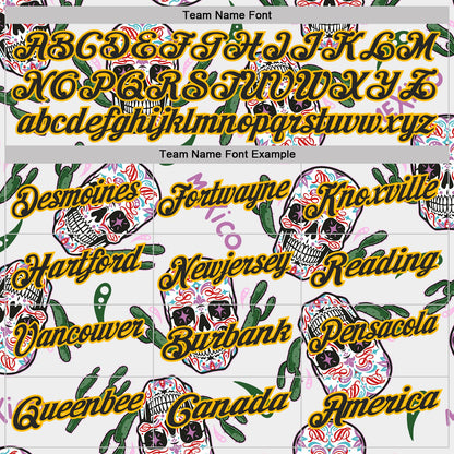 Custom White Black-Gold Day of the Dead Mexican Sugar Skull Performance Polo Shirt