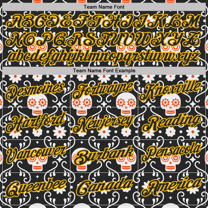 Custom Black-Gold Day of the Dead Mexican Sugar Skull Performance Polo Shirt