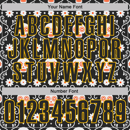 Custom Black-Gold Day of the Dead Mexican Sugar Skull Performance Polo Shirt