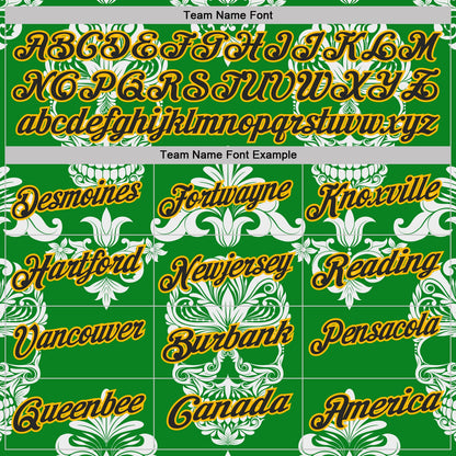 Custom Grass Green Black-Gold Day of the Dead Mexican Sugar Skull Performance Polo Shirt