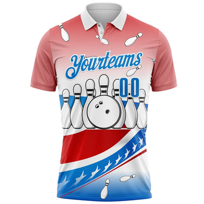 Custom Red Blue-White Bowling American Flag Gradient Performance Polo Shirt
