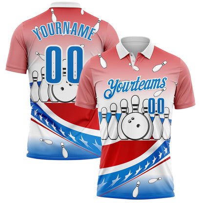 Custom Red Blue-White Bowling American Flag Gradient Performance Polo Shirt
