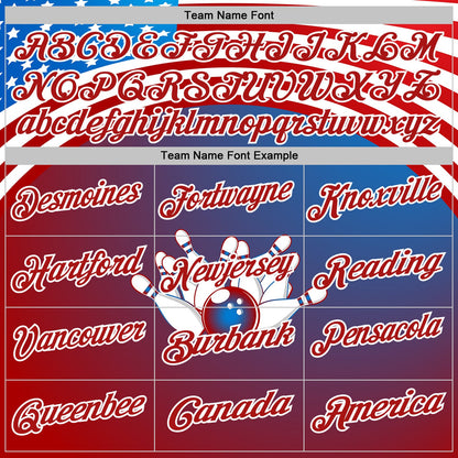 Custom Blue Red-White Bowling Strike American Flag Gradient Performance Polo Shirt