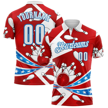 Custom Red White-Blue Bowling Strike American Flag Performance Polo Shirt