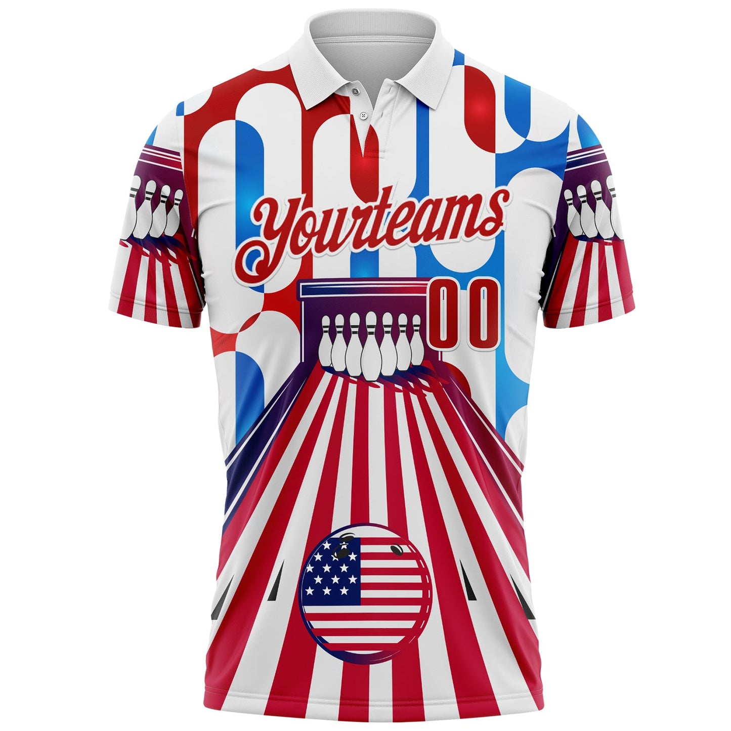 Custom White Red-Blue Bowling American Flag Performance Polo Shirt