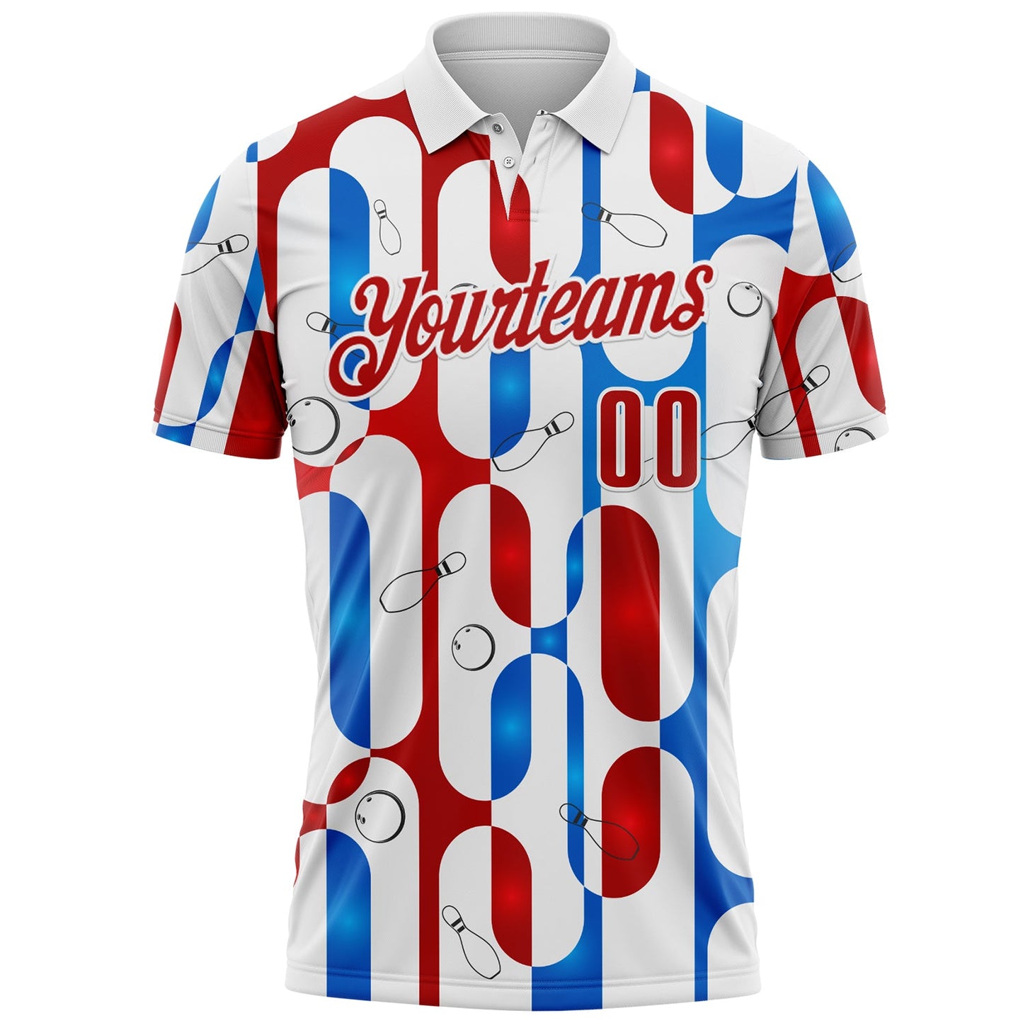 Custom White Red-Blue Bowling American Inspired Performance Polo Shirt