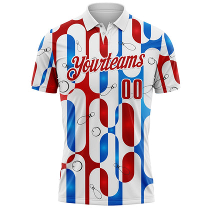 Custom White Red-Blue Bowling American Inspired Performance Polo Shirt