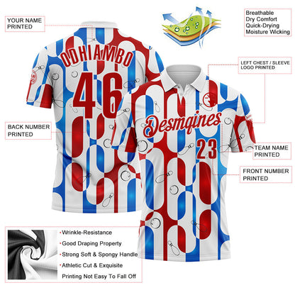 Custom White Red-Blue Bowling American Inspired Performance Polo Shirt