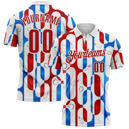 Custom White Red-Blue Bowling American Inspired Performance Polo Shirt