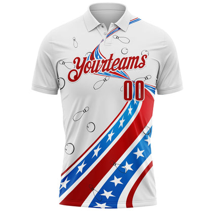 Custom White Red-Blue Bowling American Flag Performance Polo Shirt