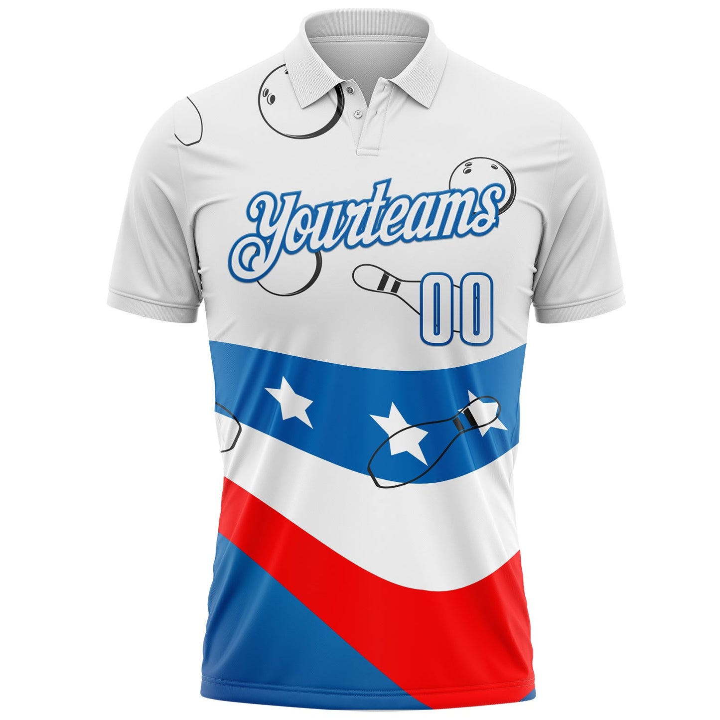 Custom White Red-Blue Bowling American Flag Performance Polo Shirt