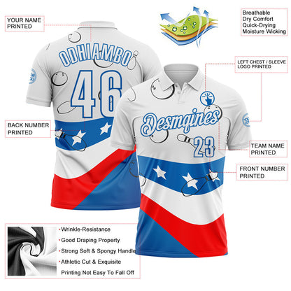 Custom White Red-Blue Bowling American Flag Performance Polo Shirt