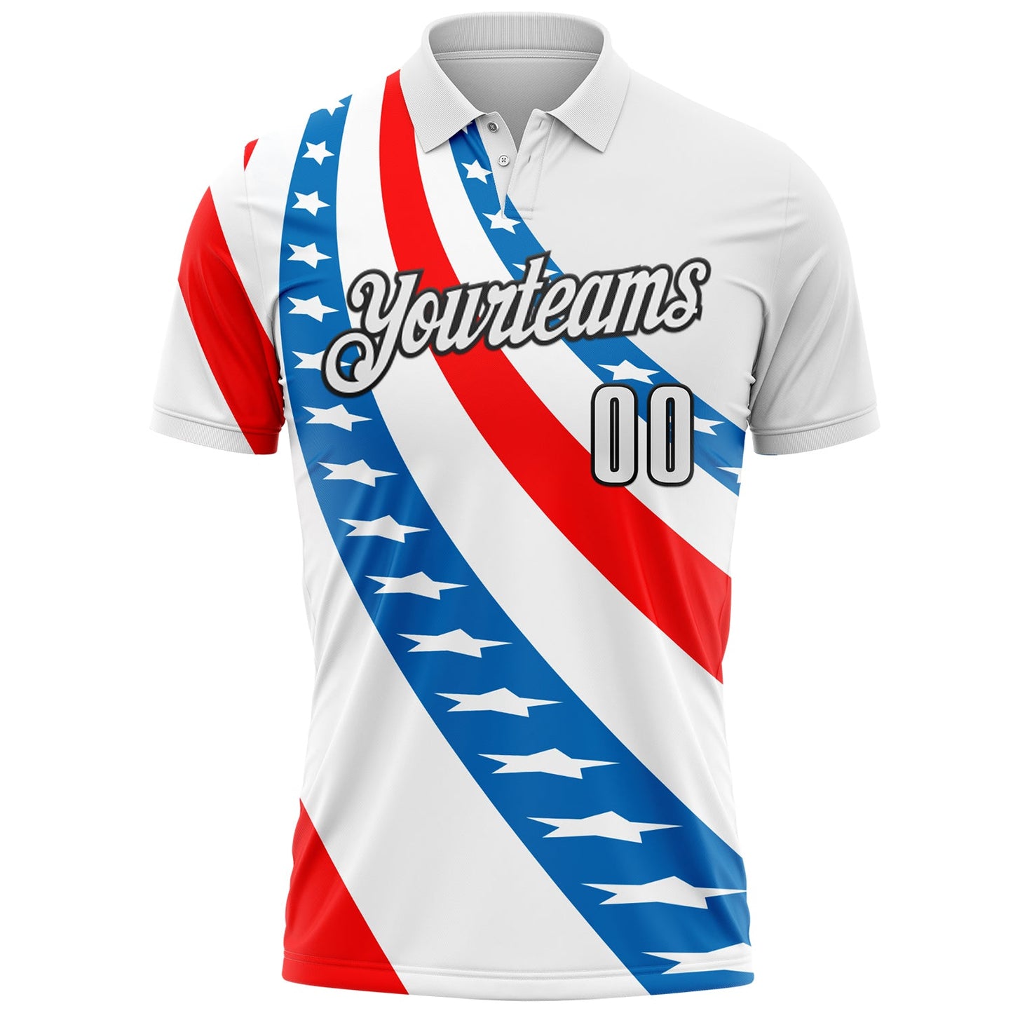 Custom White Red Blue-Black Bowling American Flag Performance Polo Shirt