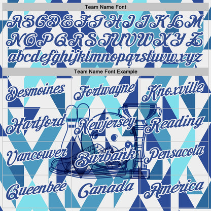 Custom White-Blue Bowling Geometric Performance Polo Shirt