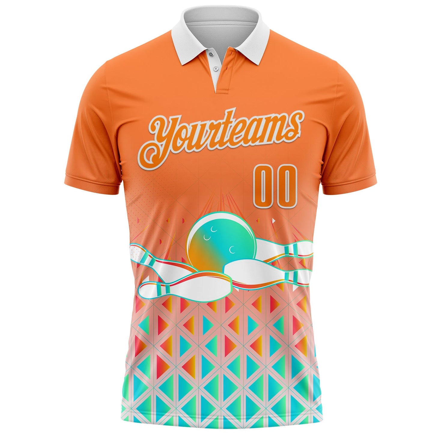 Custom Bay Orange-White Bowling Strike Gradient Geometric Performance Polo Shirt