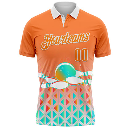 Custom Bay Orange-White Bowling Strike Gradient Geometric Performance Polo Shirt
