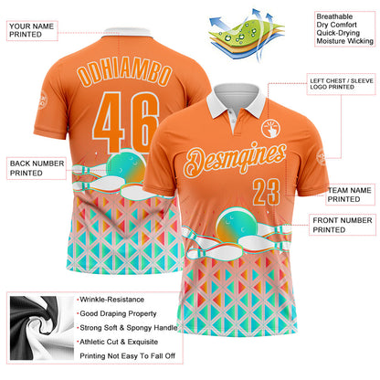 Custom Bay Orange-White Bowling Strike Gradient Geometric Performance Polo Shirt