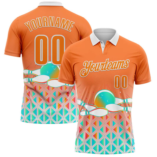 Custom Bay Orange-White Bowling Strike Gradient Geometric Performance Polo Shirt