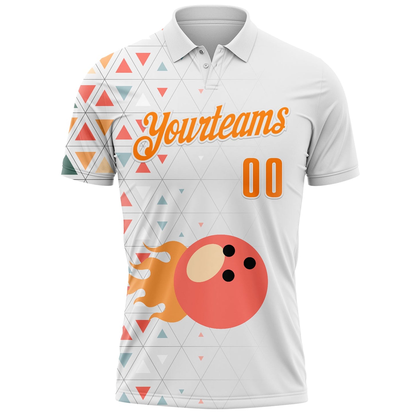Custom White-Bay Orange Bowling Ball Geometric Performance Polo Shirt